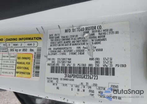 2016 Ford Fusion Se z USA, uszkodzony, nr VIN 3FA6P0HDXGR226723